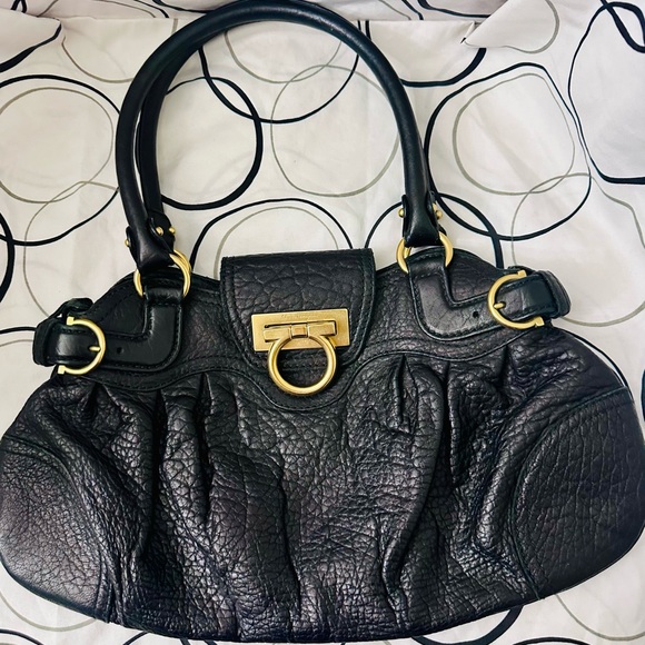 Salvatore Ferragamo Black Leather Shoulder Bag with Gold Accents - Picture 3 of 10